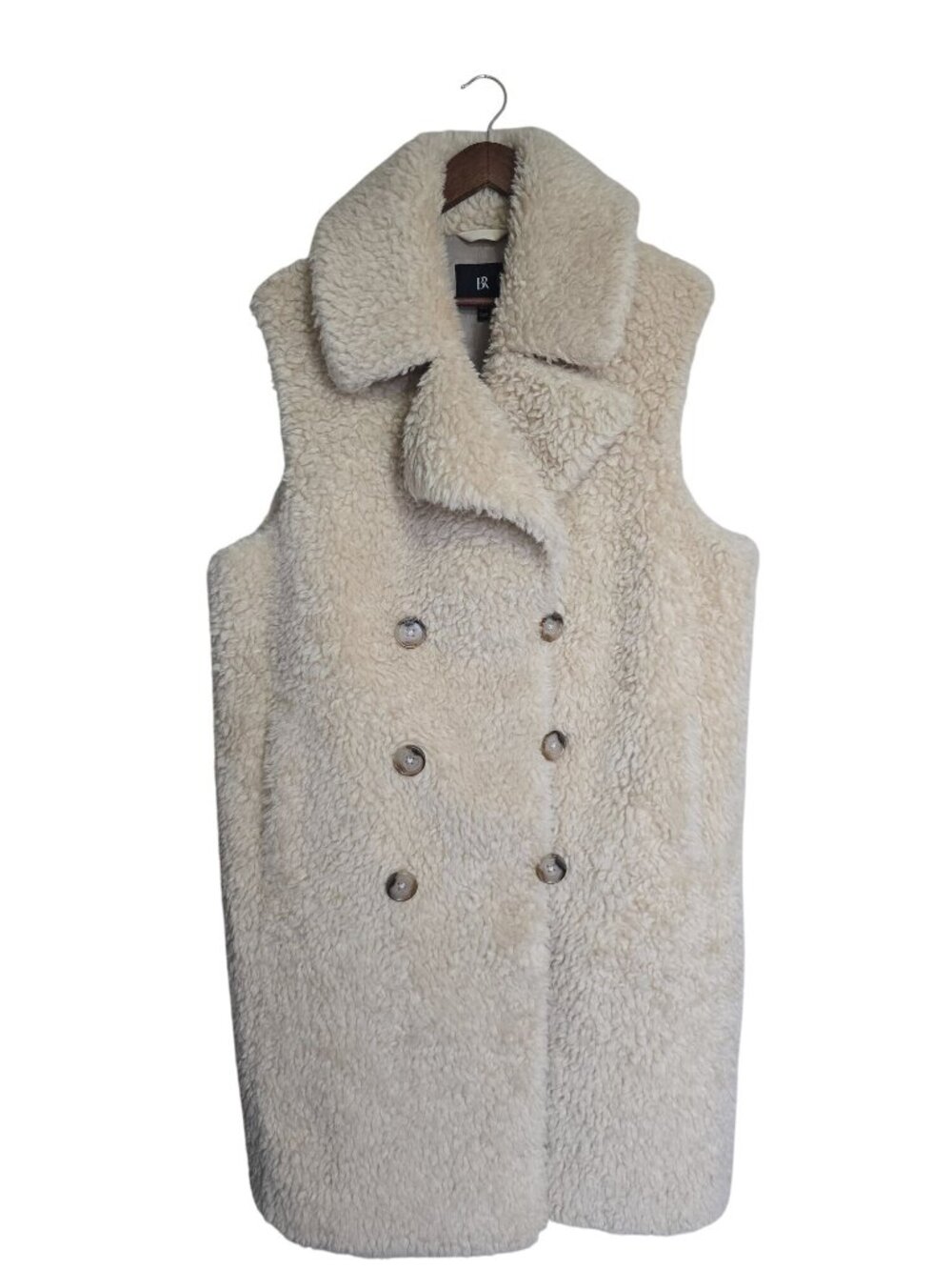 Banana Republic Cora Sherpa Vest M/L Beige Double-Breasted Wool Boho - Picture 4 of 9